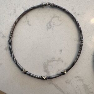 David Yurman Textured Twisted Metal Collar Necklace with 14k Gold Accent Rings